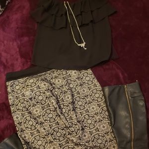 2 piece set  Skirt and no shoulder blouse